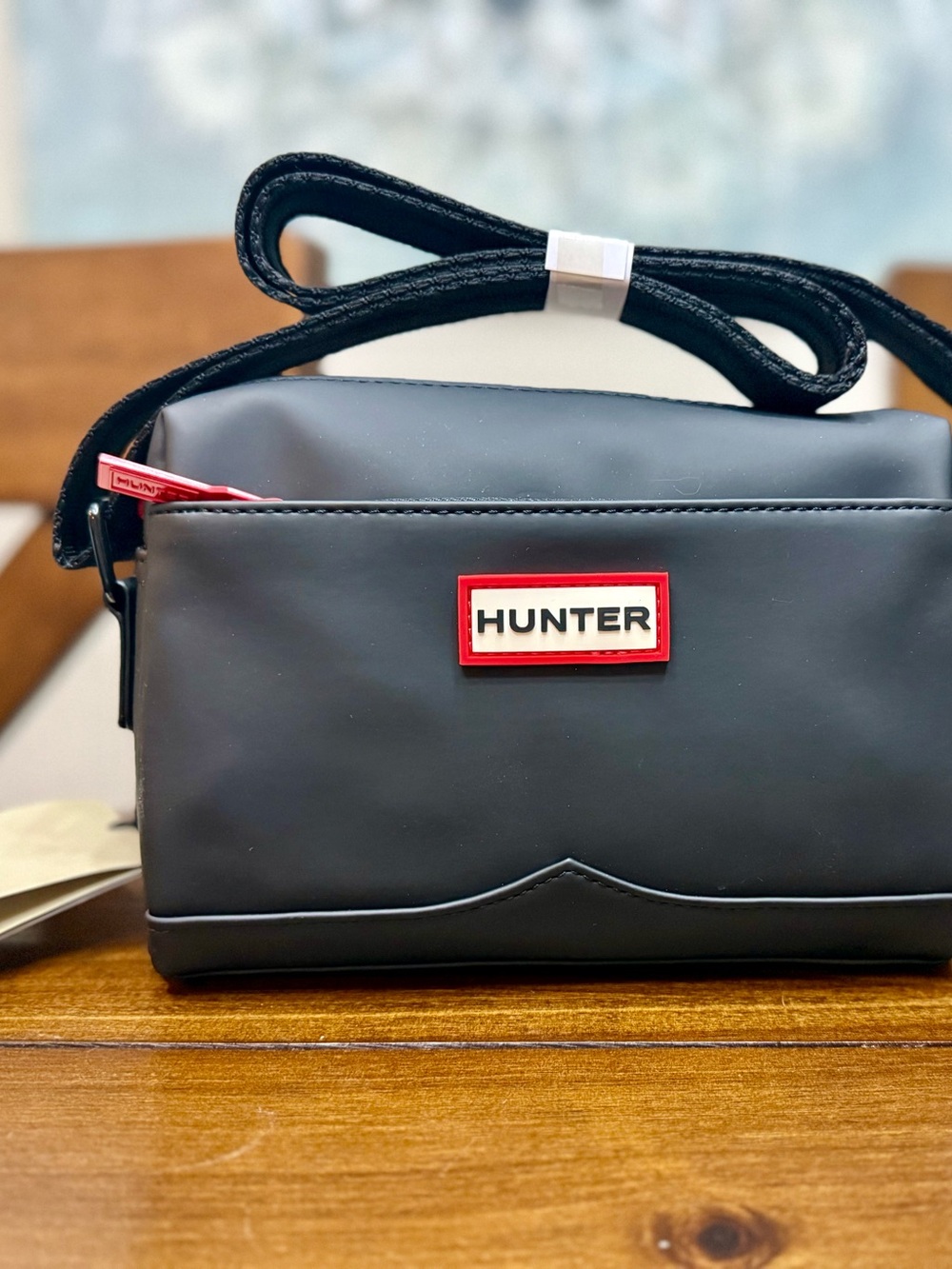 Hunter Black Crossbody Messenger with Red Trim
